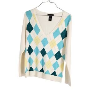 New York Company Women's Argyle V-neck Sweater Womens Size Medium M